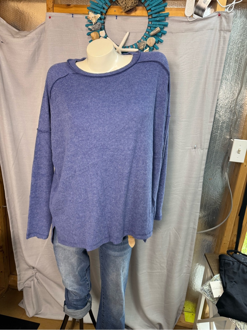 NWOT Zenana Marlin Plus Ribbed Drop-Shoulder Sweater in Lavender Blue